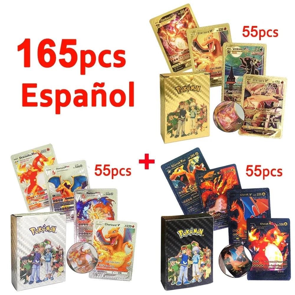 30-165 Stück Gold Pokemon Bunte Kartenset Schwarz Vmax Vstar Silber GX Box Pikachu Carta Glurak Deutsch Französisch Spanisch Spielkarten