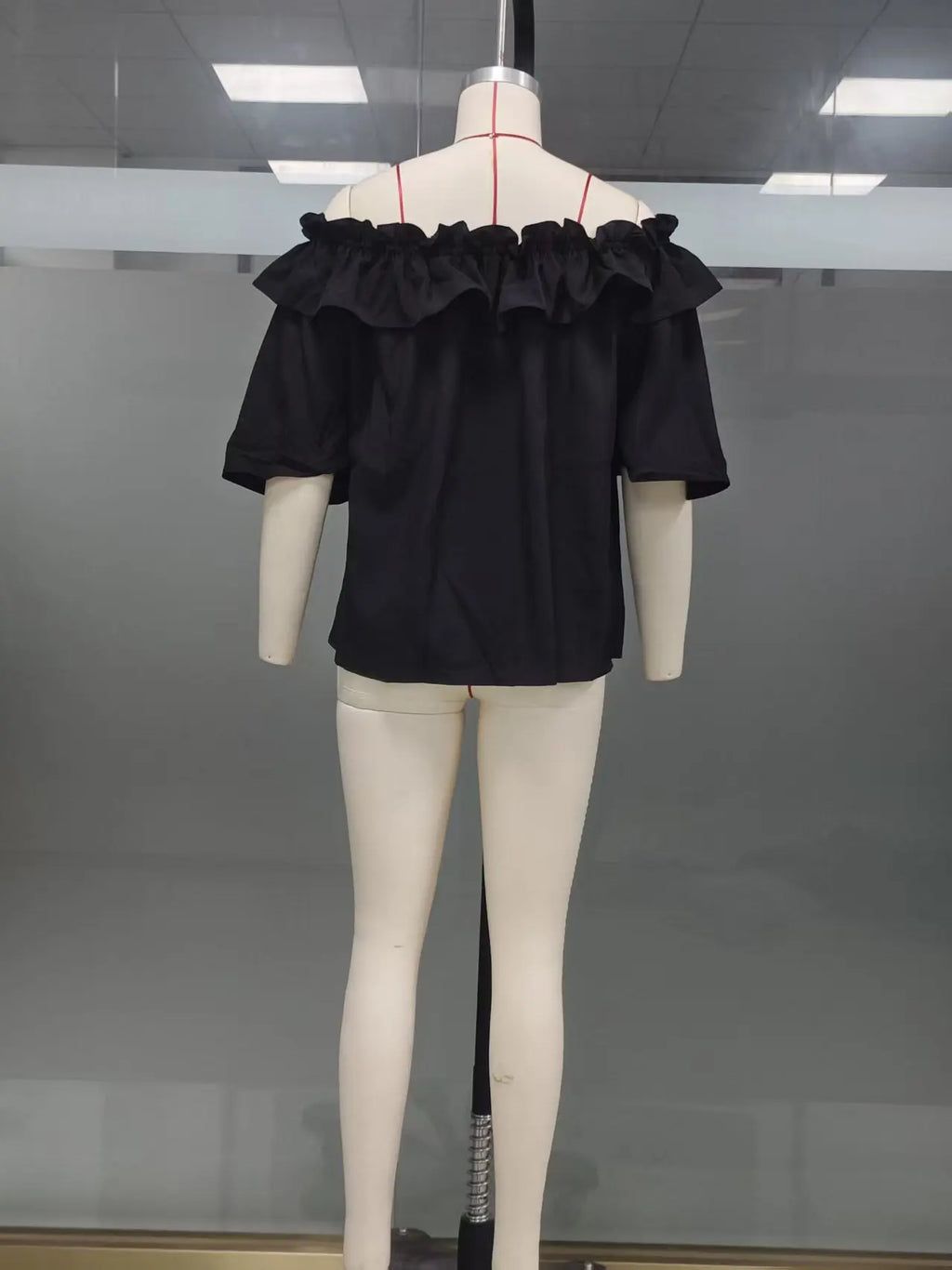 Mode Rüschen Sexy One Shoulder Damen Kurzarmshirt Sommer Neu Lässige Weite Oberteile Weibliche Elegante Vielseitige Bürobluse
