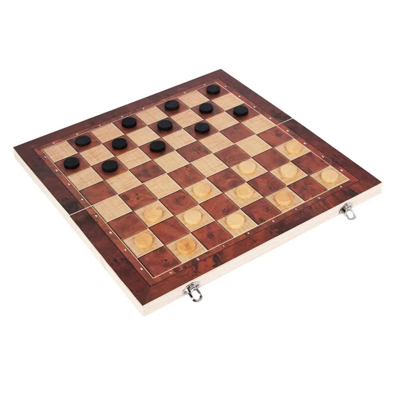 3-in-1 Holz-Schach-Backgammon-Dame-Reisespiele Schachspiel Brett Dame Unterhaltung Weihnachtsgeschenk