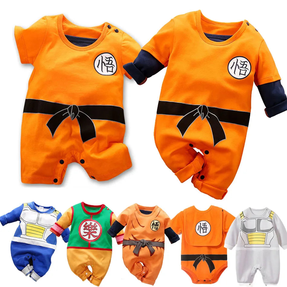 Anime Kleidung Baby Vegeta Strampler Neugeborene Kuririn Roshi Trainingsoutfit Säuglinge Kinder Halloween Cartoon Cosplay Kostüm Overall