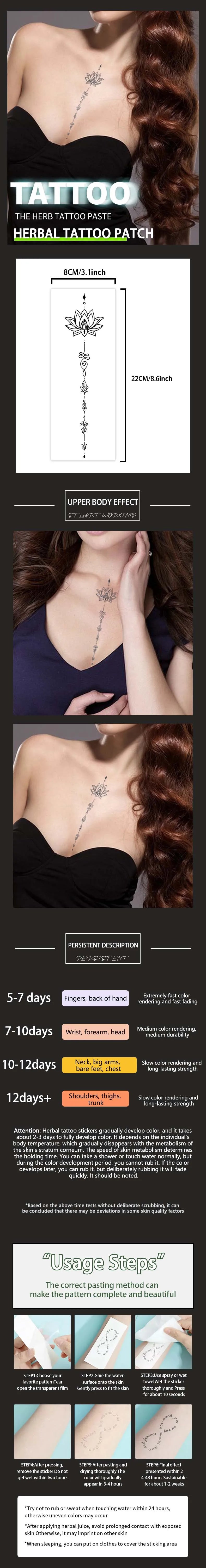 Lotusblume Wasserdichtes Realistisches Temporäres Tattoo, Hält 1-2 Wochen, für die Brust, Halbpermanentes Fake-Tattoo