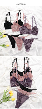 Hot Sale V-shape Underwire Ribbed Women Bra and Briefs Set Polyamide Women Underwear Sets Push-up Bra and Thongs Set