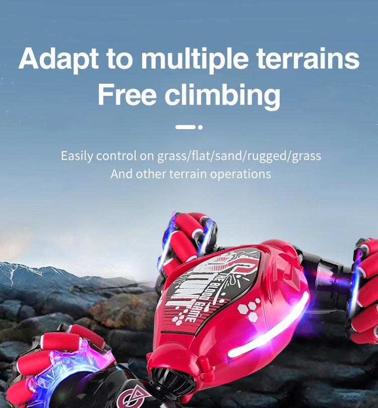 4WD RC Drift-Auto mit Musik, LED-Lichtern, 2.4G Gesten-Funkfernbedienung, Sprüh-Stunt-Auto, 360° drehbares Kletterauto, Spielzeuggeschenk