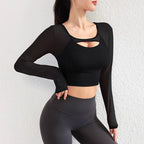 Cloud Rise Damen Yoga-Shirts Sport-Trainings-T-Shirt Sexy Mädchen Langarm-Bluse Fitnessstudio Fitness Crop Top Herbst Winter Sportbekleidung