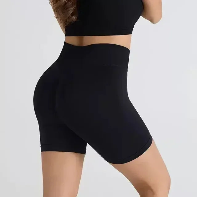 TEVEO Damen Yoga Shorts Dehnbar Atmungsaktiv Peach Butt Lift Fitness Laufshorts High Waist Stretch Schweißableitend