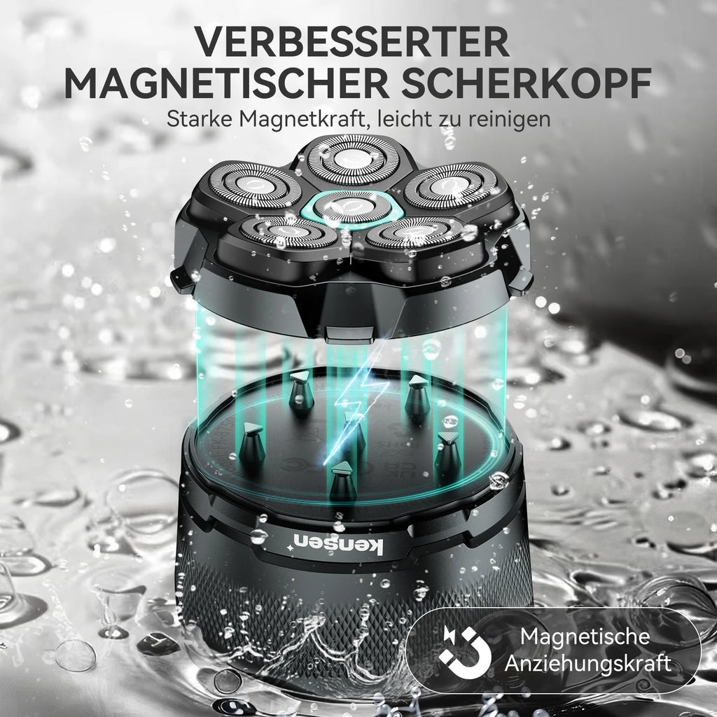 KENSEN 6D Magnetischer schwebender Elektrorasierer für Herren Nass-/Trockenrasierer Haartrimmer USB wiederaufladbarer LED-Display Barttrimmer