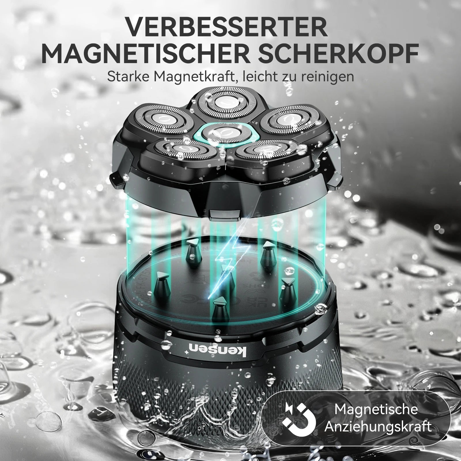 KENSEN 6D Magnetischer schwebender Elektrorasierer für Herren Nass-/Trockenrasierer Haartrimmer USB wiederaufladbarer LED-Display Barttrimmer