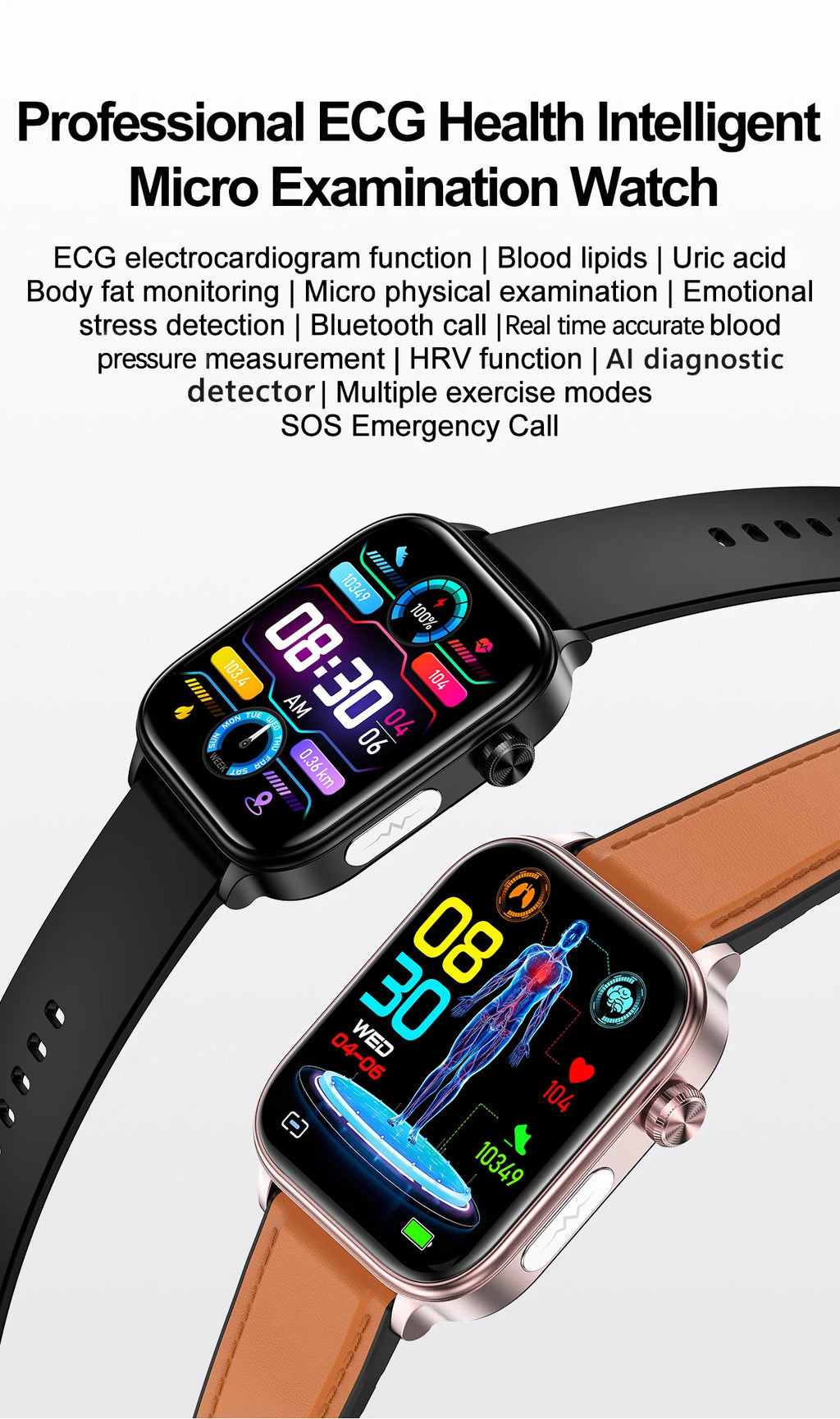 2025 Neue KI-Diagnose Blutfette Harnsäure Körperzusammensetzung Test Smartwatch für Herren EKG+PPG Bluetooth Anruf Gesundheits-Smartwatch