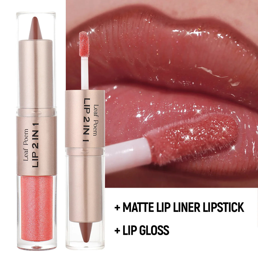 Schwarzer brauner, spitz zulaufender Lipliner-Konturenstift, doppelseitiger Spiegel, aufpolsternder Lippenglanz, kristallklarer Lipgloss, sexy roter Lippen-Tint-Make-up