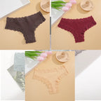 FINETOO 3er-Pack Damen Baumwollunterwäsche Slips Sexy Spitze Brasilianischer Slip Niedrige Taille Blumenmuster Einfarbig G-String Atmungsaktive Dessous