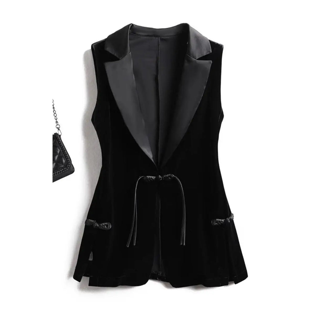 Schwarze Samtweste Jacke für Damen Ärmelloser Blazer Mode 2026 Frühling und Herbst Anzug Tank Top Retro Weste Z2338