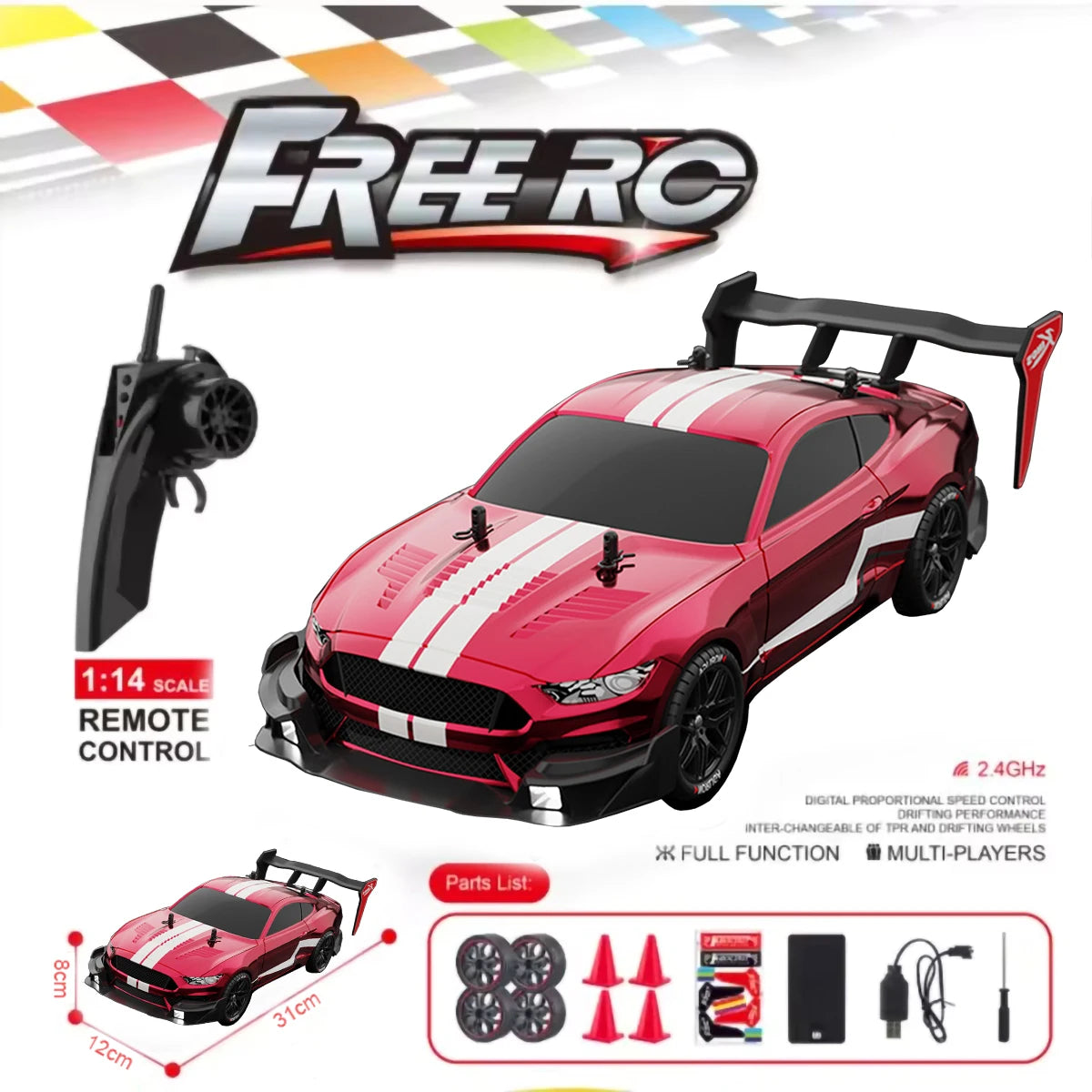 RTR MUSTANG 2.4G Drift-Auto 1:14 4WD Elektrische Ferngesteuerte Autos High-Speed Rennwagen RC Rennauto Spielzeug für Kinder