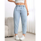 Damenjeans für große Größen – Neue Stretch-Jeans mit Bauchkontrolle, geradem Bein, bequeme Freizeitkleidung