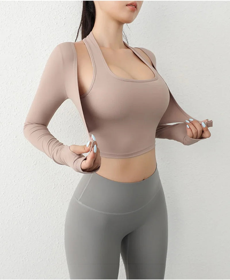 Cloud Rise Damen Yoga-Shirts Sport-Trainings-T-Shirt Sexy Mädchen Langarm-Bluse Fitnessstudio Fitness Crop Top Herbst Winter Sportbekleidung