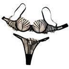 Schwarzes Dessous-Set aus Spitze – Transparenter Push-up-BH und Höschen aus Wimpernspitze mit Triangel-Cup-Design