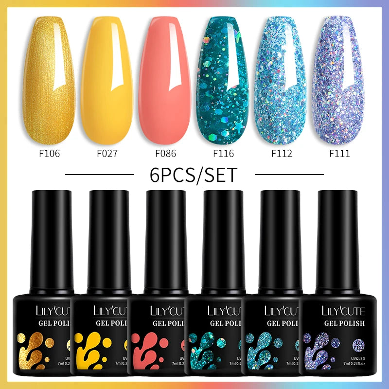 LILYCUTE 7ML 6PCS Neon Gel Nagellack Set fluoreszierend Farbwechsel Semi Permanent Soak Off Maniküre-Kit Nail Art Gel