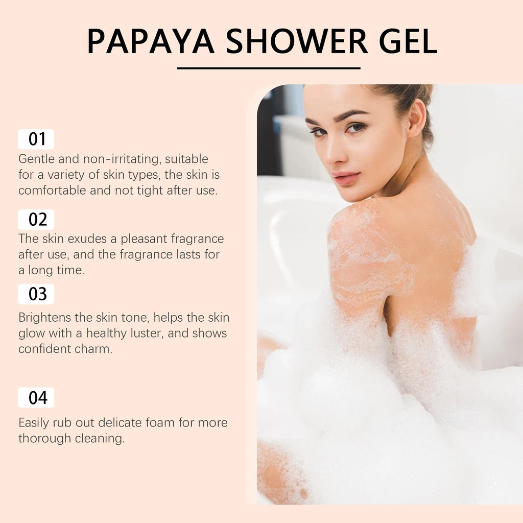 Papaya Whitening Duschgel Peeling Verblassen von Pigmentflecken Langanhaltender Duft Erfrischend Reguliert Öl Feuchtigkeitsspendend Reichhaltiger Schaum Körperwaschmittel