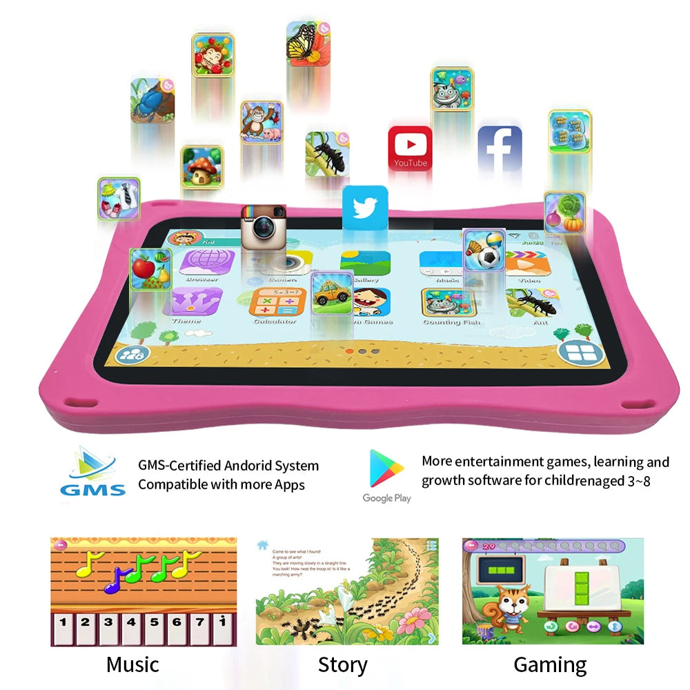 BDF Tablet für Kinder 7 Zoll Android 11 System 32 GB WiFi Bluetooth Dual-Kamera Bildungssoftware installiert mit Schutzhülle