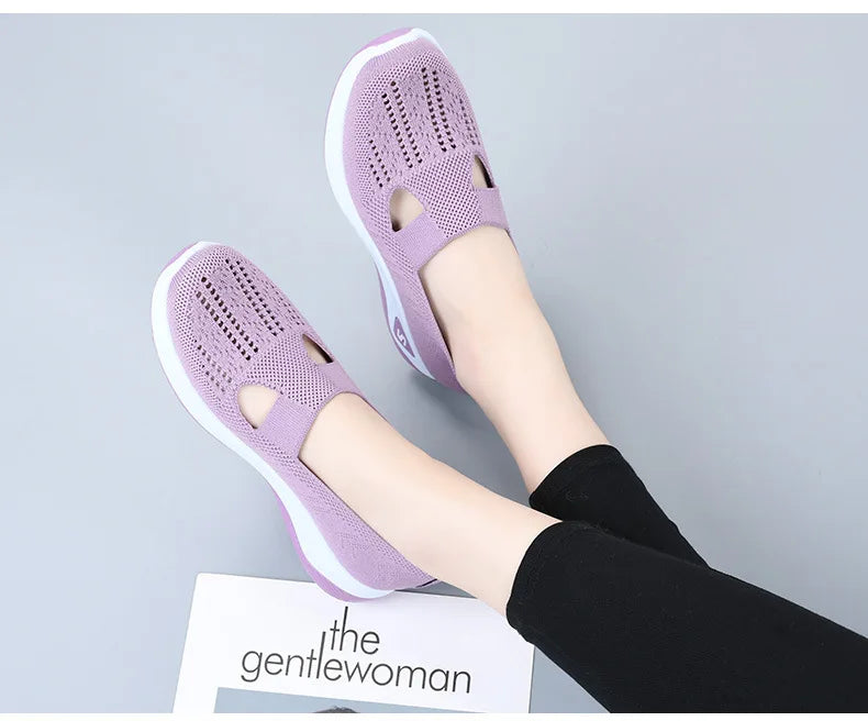 Damen Neue Sommerschuhe Mesh Atmungsaktive Sneaker Leichte Slip-on Plateau Freizeitschuhe Damen Rutschfeste Gehschuhe Gewebte Schuhe