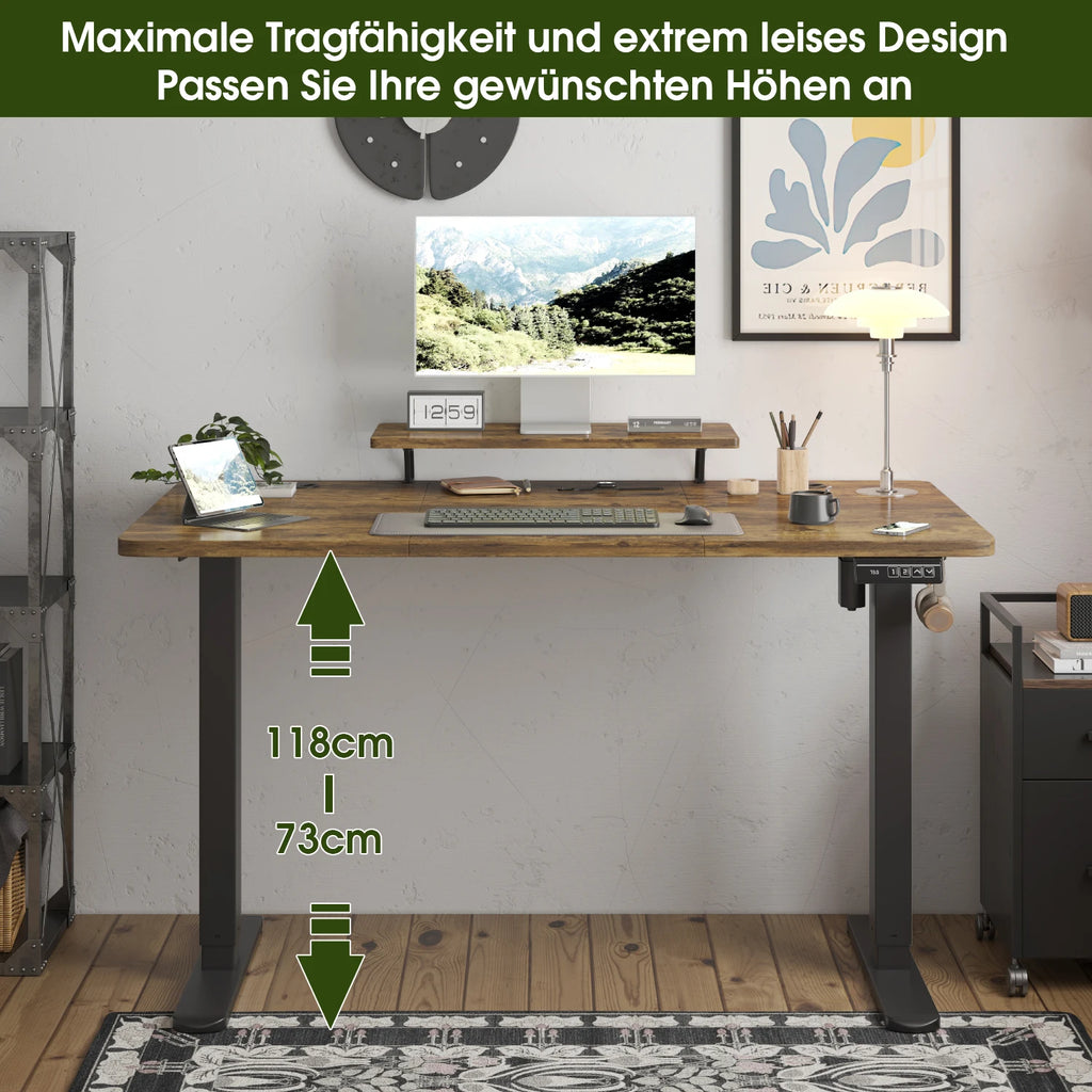 Devoko elektrischer höhenverstellbarer Schreibtisch 120 × 60 cm mit Monitorständer Ergonomischer Sitz-Steh-Schreibtisch (Weiß)