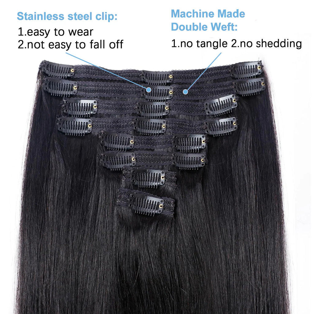 8 Stück Clip In Echthaar Extensions 100% Echthaar Clip In Natürliche Haarverlängerungen Glatte Haarteile 14-26 Zoll Remy Haar