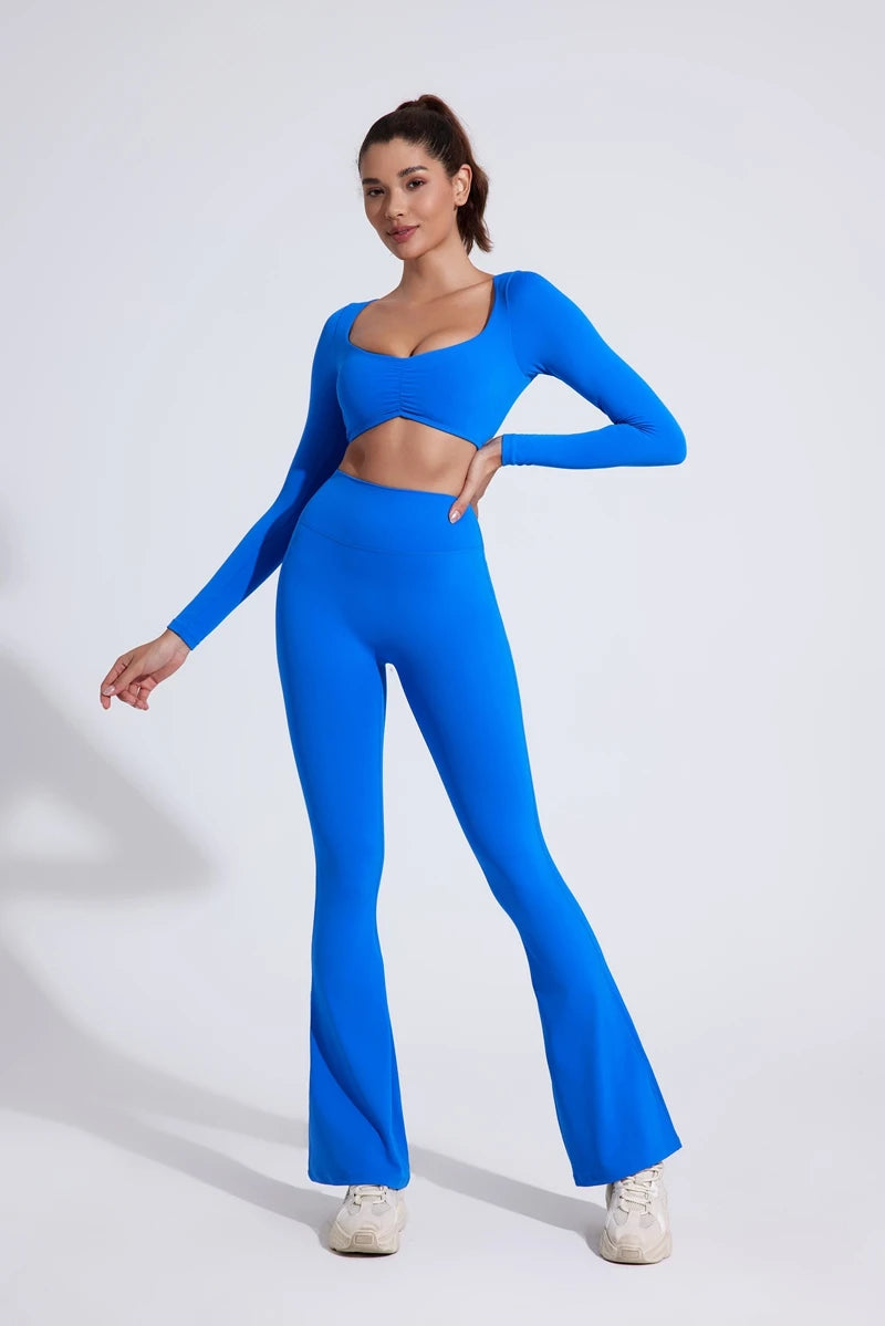 QINACTIVE Damen Yoga Shirts Crop Top Langarmshirts für Damen Yoga Sport Fitness Gym Kleidung Workout Tops