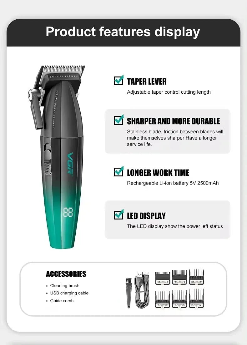 VGR Haarschneidemaschine Professionelle Haarschneidemaschine Gesichtsrasierer Friseurschere Barttrimmer Metalltrimmer für Herren V-003 V-906 V-308