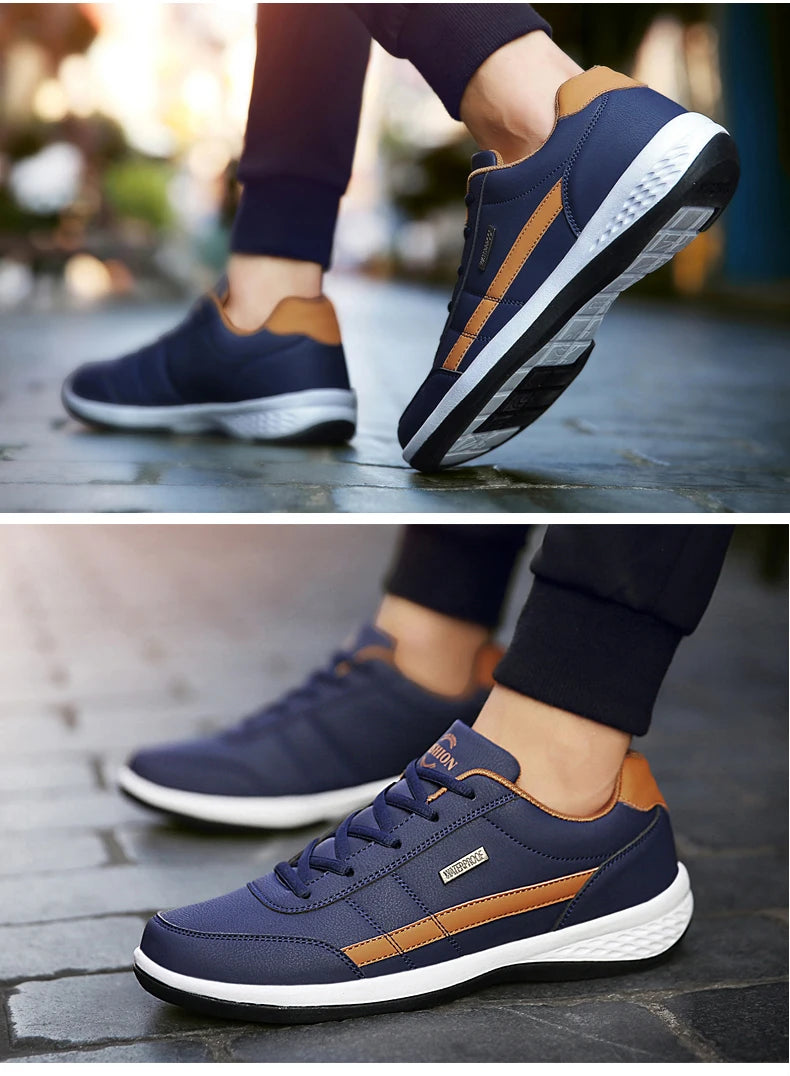 YRZL Herrenschuhe Frühling Herbst Wasserdichte Wandersneaker Freizeit Herren Ledersportschuhe Rutschfeste Tennisschuhe für Herren