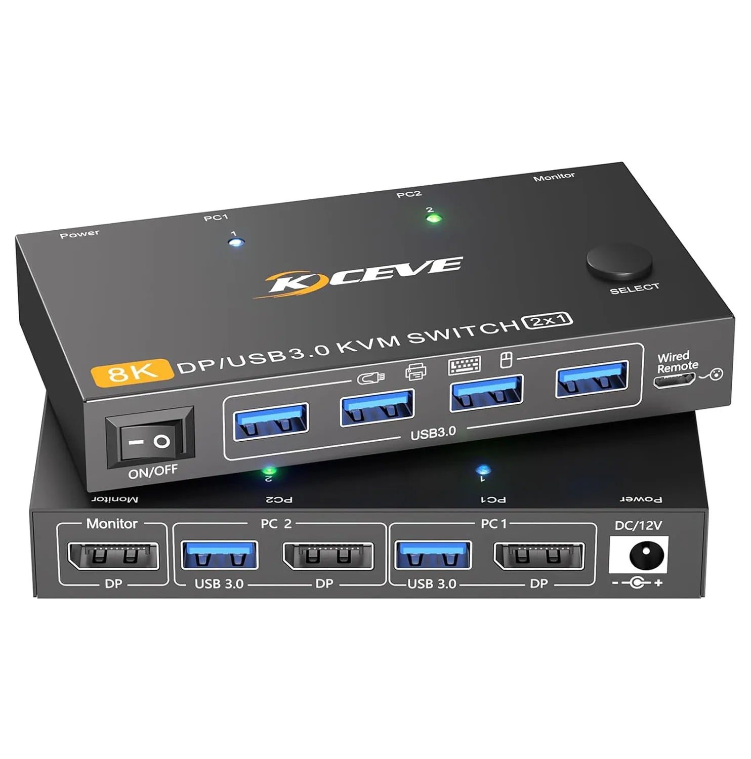 KCEVE 8K DisplayPort KVM Switch 2 Computers 1 Monitor ,8K@60Hz/4K@240Hz DP KVM Switch for 2 PC 1 Monitor to Share Mouse,Keyboard