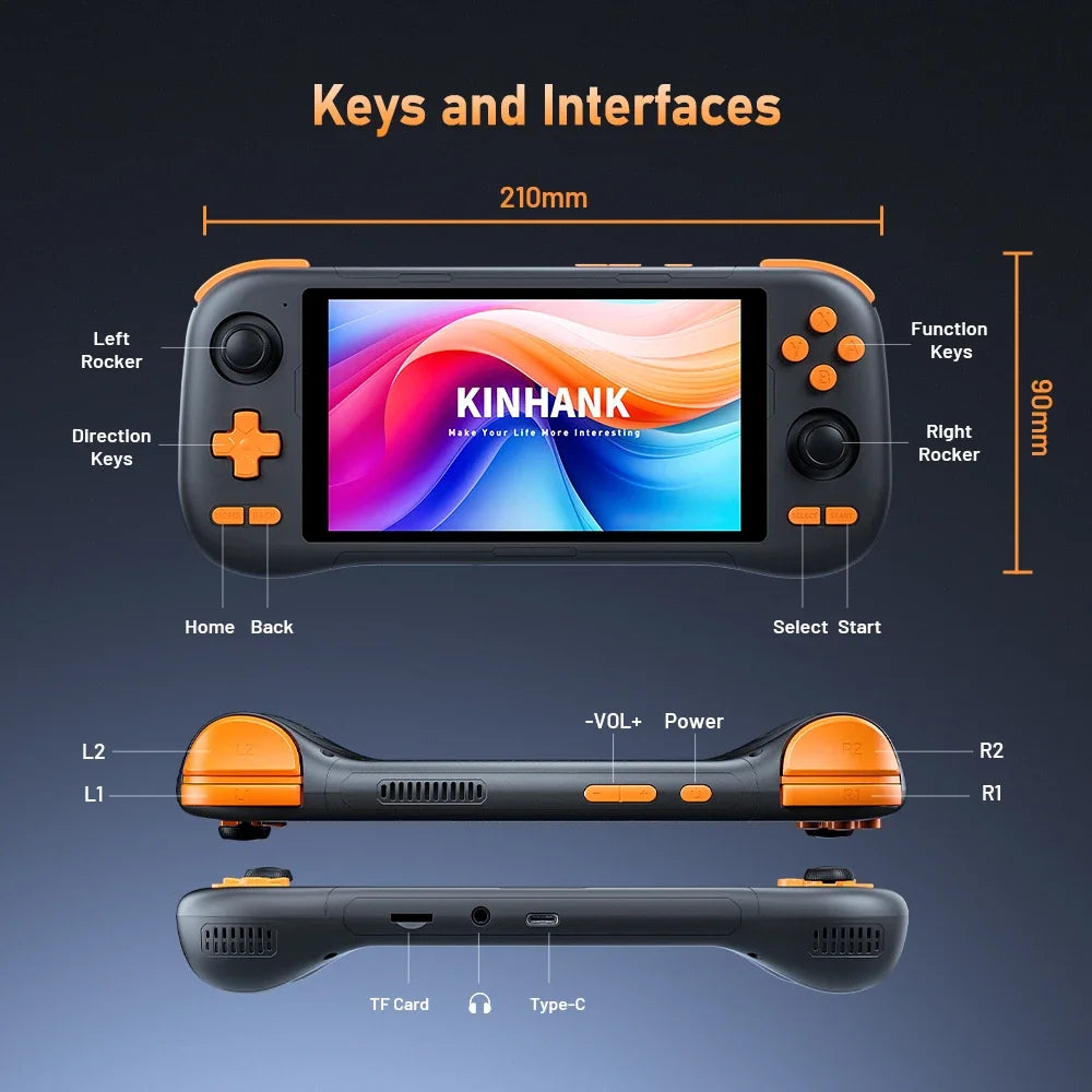 K56 Android 14 tragbare Gaming-Konsole mit 5,5-Zoll-Touchscreen und über 50 Retro-Videospiel-Emulatoren für DC/MAME/SS