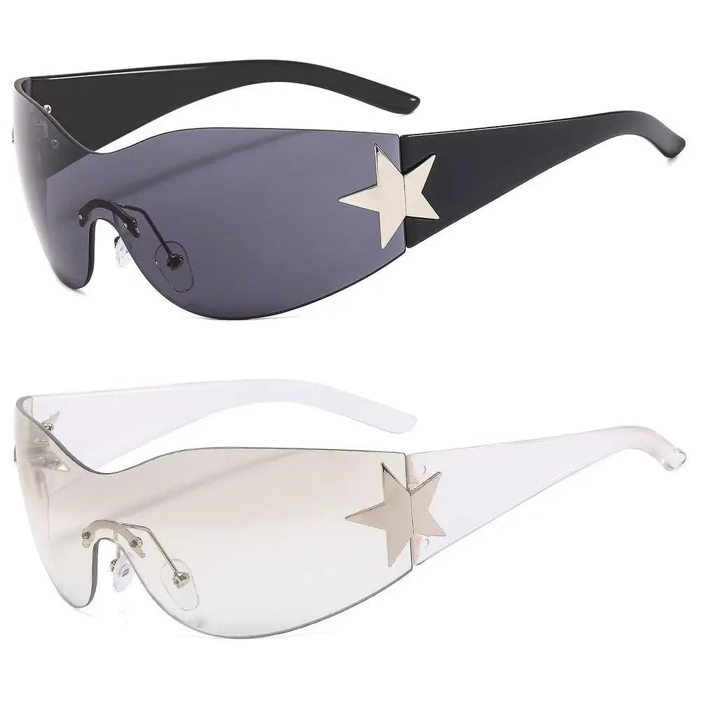 Neue Y2K Randlose Punk-Sonnenbrille Goggle Damen Herren Luxusmarke Wrap Around Sonnenbrille Fünf Sterne Eyewear Sport One Piece Shades