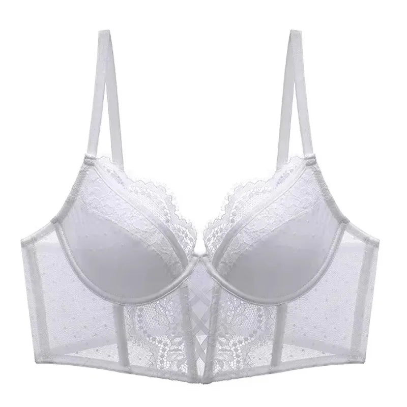Push-Up-Dessous-Set aus Spitze für Damen, transparentes Chemise mit weichem Bügel-BH, Fischgräten-Teddy, sexy Braut-Flitterwochen-Outfit, S-XL