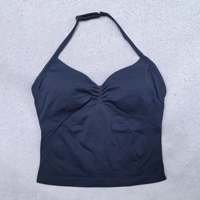 Verstellbares Sport-Neckholder-Oberteil Damen Rückenloses Gym-Top mit integriertem BH Yoga-Kleidung Ärmellose Shirts Workout-Outfits Tanktop