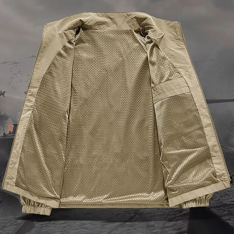 Herren Stehkragenjacke Frühling Atmungsaktiv Leicht Anti-Falten Windjacke Outdoor Sport Freizeit Schnelltrocknende Arbeitsjacken