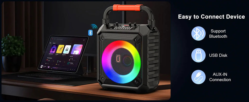 T17-T Karaoke-Maschine und Bluetooth-Kopfhörer, tragbarer Lautsprecher mit LED-Lichtern für Kinder und Erwachsene, unterstützt Bluetooth/USB/TF/AUX