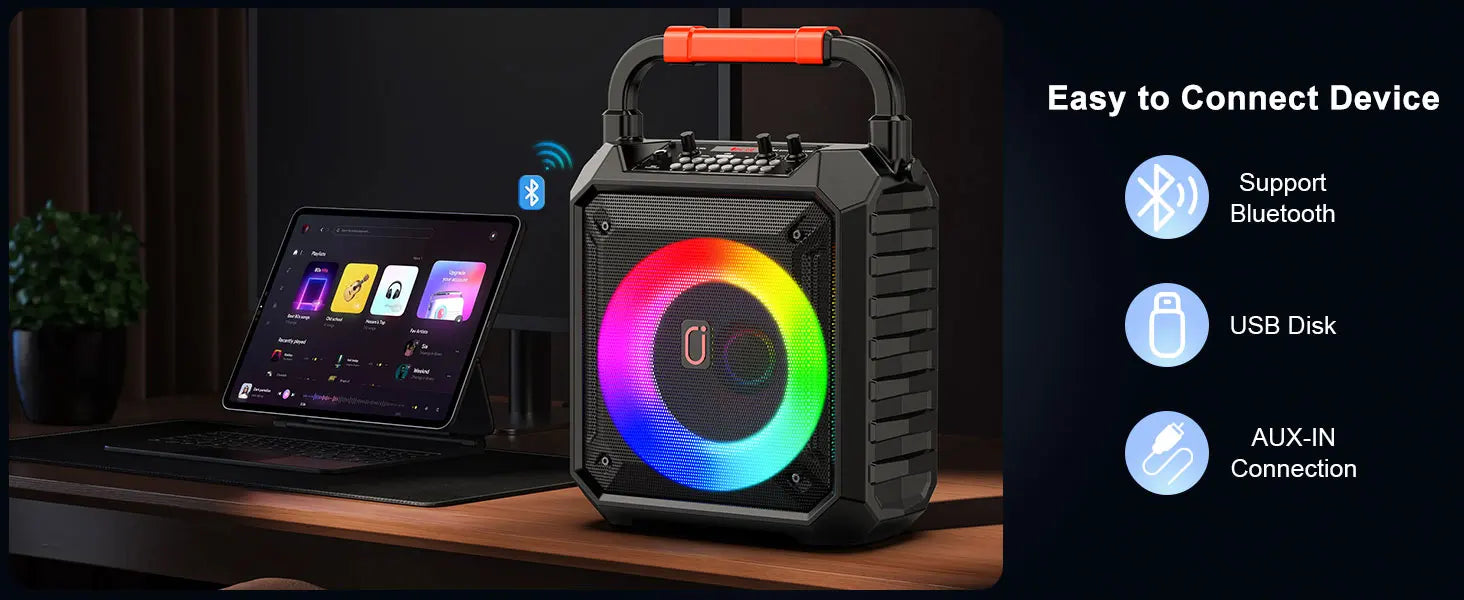 T17-T Karaoke-Maschine und Bluetooth-Kopfhörer, tragbarer Lautsprecher mit LED-Lichtern für Kinder und Erwachsene, unterstützt Bluetooth/USB/TF/AUX