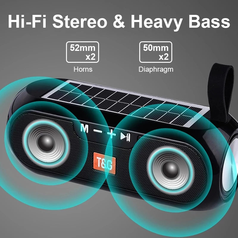 Solar Radio FM Outdoor Tragbarer Kabelloser Bluetooth-Lautsprecher Musik Soundbox Subwoofer Bass Aux PC TV Computer TV Hifi Stereo Mp3