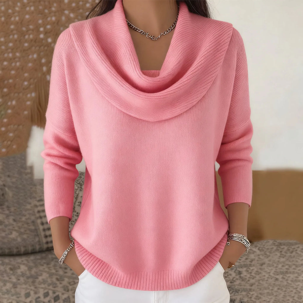 Damenpullover mit drapiertem Ausschnitt, schlichtes & elegantes Rundhals-Strickoberteil, geeignet für Frühling, Herbst und Winter