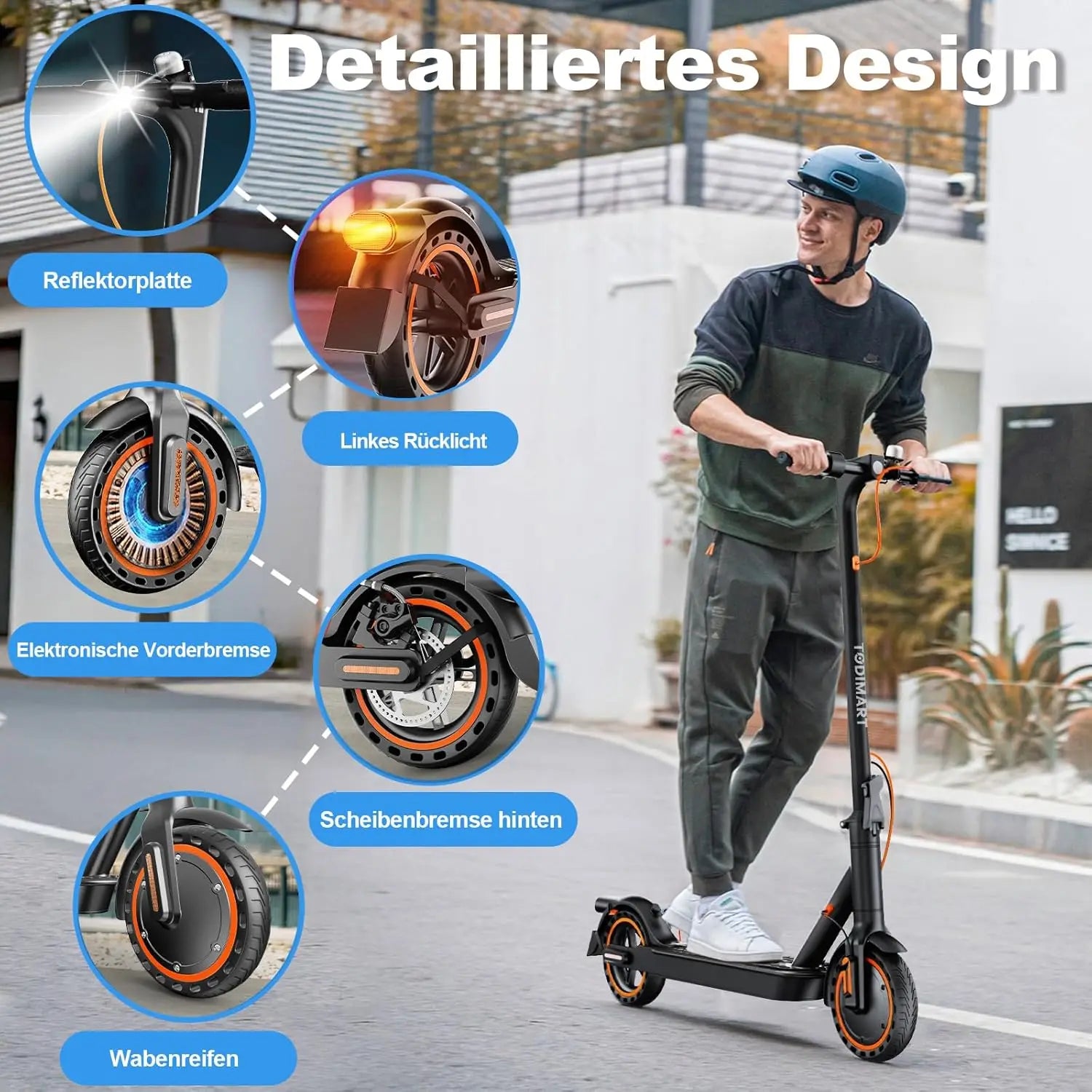 Todimart T3 ABE Elektroroller für Erwachsene, 36V 7.8AH, Spitzenleistung 500W, 25-35KM, 8,5-Zoll-Wabenreifen, Urbaner Elektroroller