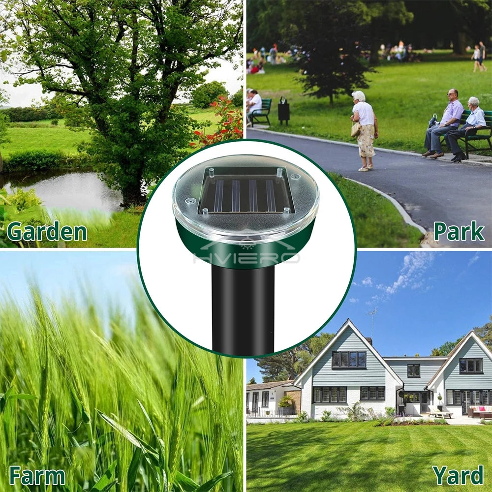4/8X Solar-Vertreiber Solarbetrieben Ultraschall Sonic Maus Maulwurf Schädlings Nagetier Abwehr Vibrationswelle Garten Rasen Bauernhof Feld Außenbereich