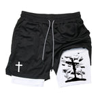 Herren-2-in-1-Lauf-Workout-Shorts mit Druck, Christian Gym Athletic Performance Shorts mit Handytasche und Handtuchschlaufe, Activewear