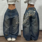 Amerikanische Y2K 2025 Neue weite Baggy Black Jeans Oversized Damen Street Casual Joker Denim-Hose Paar-Jeans Vintage Streetwear