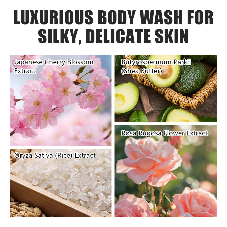 Sakura Duschgel Lang anhaltende Feuchtigkeit Glatt Langanhaltender Duft Sanfter Schaum Körperreinigung Badeprodukt 200ml