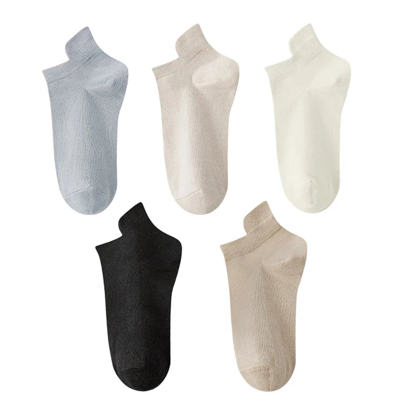10 Stück=5 Paar Damen Socken Casual Atmungsaktiv Hohe Qualität Knöchelsocken Sommer Low Cut Baumwolle Dünne Kurze Elastische Socken calcetines