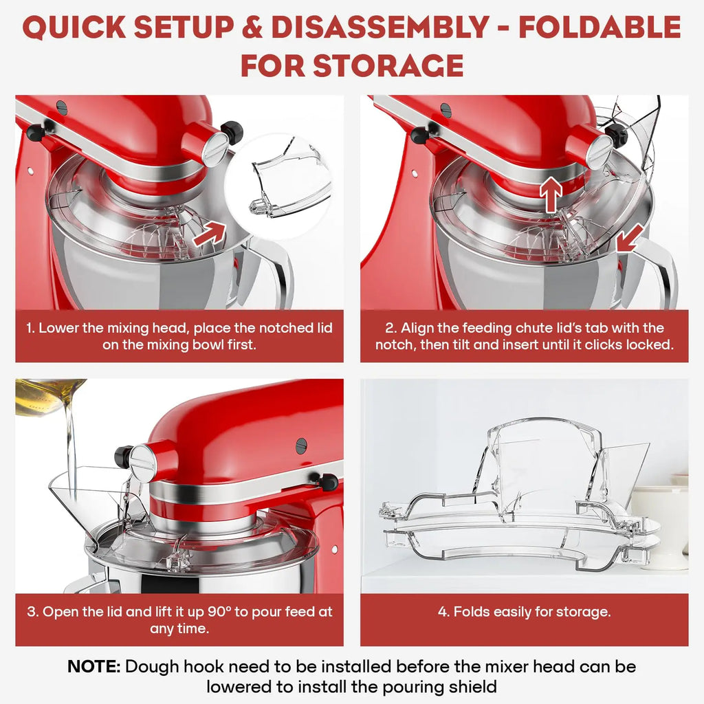 Spritzschutz, Abnehmbarer Klappdeckel für KitchenAid 4.5-5QT Küchenmaschine mit Kippkopf, Zubehör für Rührschüsseln