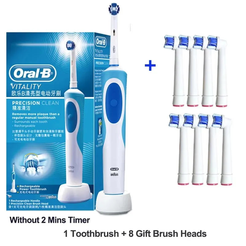 Oral B Elektrische Zahnbürste 2D Rotierende Vibrationsreinigung Ladezahnbürste Cross Action Borsten Mundpflege 4 Geschenk-Bürstenköpfe gratis
