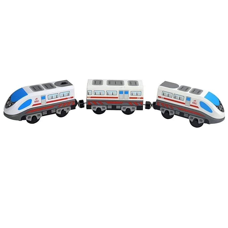 Holzzugspielzeug Zugstrecke Magnetischer Satz Elektrische Lokomotive Druckguss-Modellauto Passt auf alle Holzmarken Schienen für Kinder
