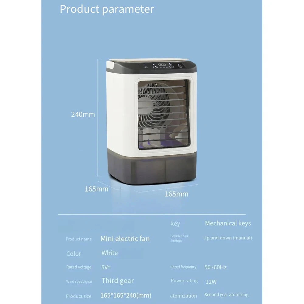 USB Tragbarer Klimaanlagen-Ventilator Dual-Nebelbefeuchter Eisbox 3-Gang Desktop-Kühlventilator mit LED-Nachtlicht