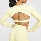 NCLAGEN Yoga-Top mit integriertem BH, langärmeliges Damen-Gym-Oberteil, rückenfreies Workout-Shirt, hochelastisches atmungsaktives Fitness-Shirt