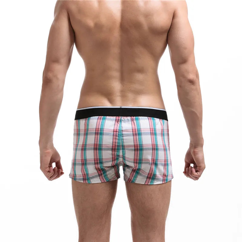 SEOBEAN Klassische Herren Boxershorts kariert 100% Baumwolle Unterwäsche Boxershorts U-konvexer Beutel Pfeil Panties Shorts Herren Schlafunterteile